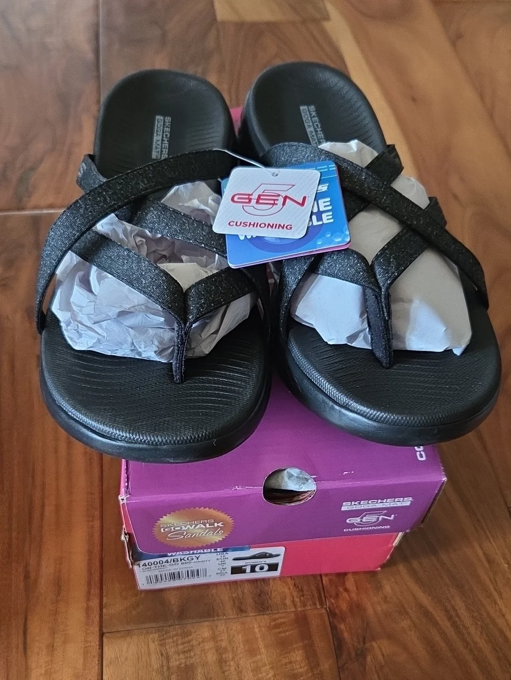 Skechers Black Glitter Cross-Strap Slide Sandals